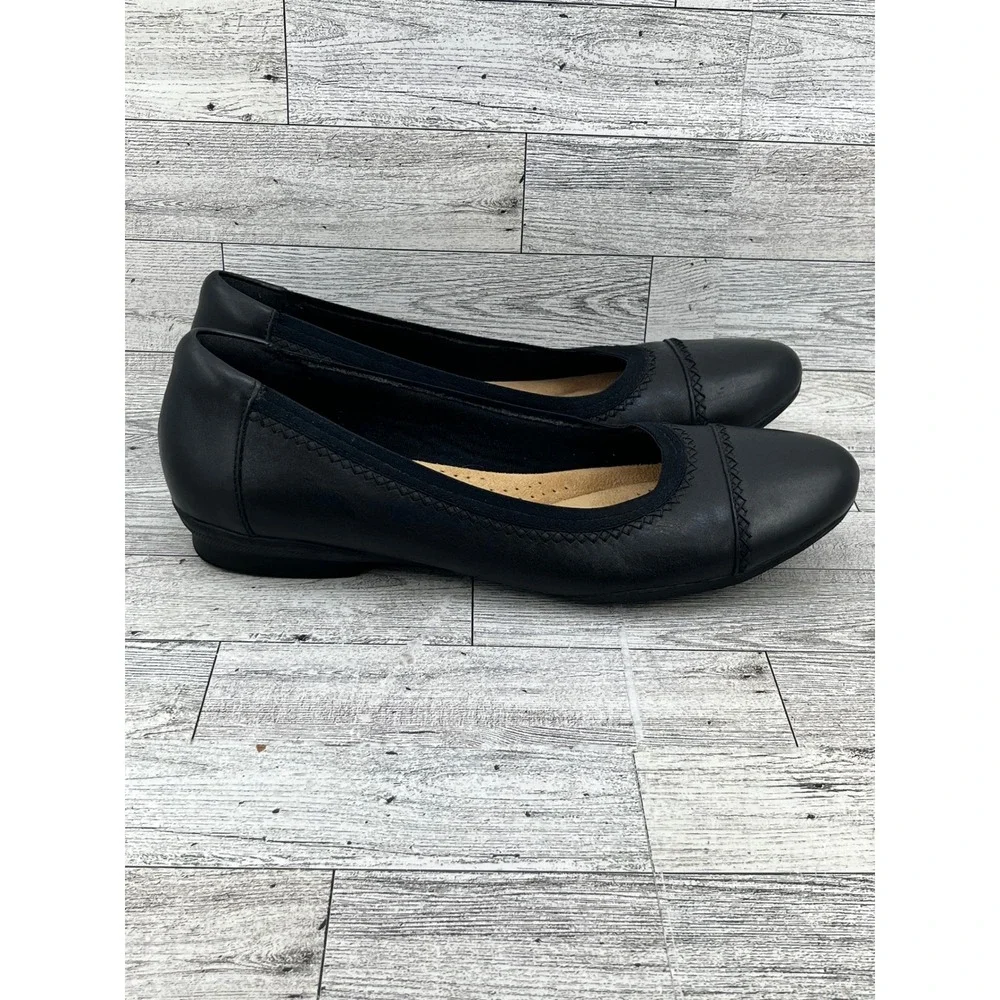 Clarks Collection‎ Ultimate Comfort Black Leather Flats Shoes Women Size 9.5 M